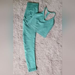 Spiritual Gangster Green Ribbed Legging and Bralette Set